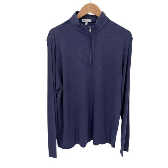 Peter Millar Crown Comfort 1/4 Zip Pullover Sweater Mens L Blue Cotton Modal - Picture 1 of 7